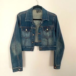 Crop Denim Jacket with Jewel Buttons